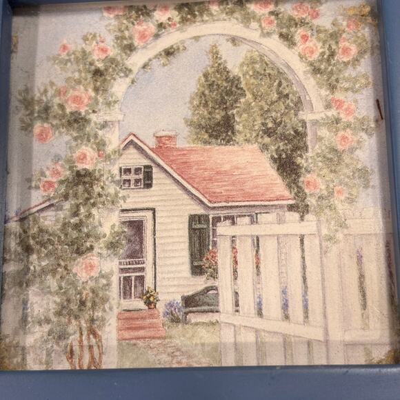 Vtg 90s Terragrafics Mini Framed Cottage Print Blue 4.5"x4.5" JC Penney Country - Picture 4 of 6